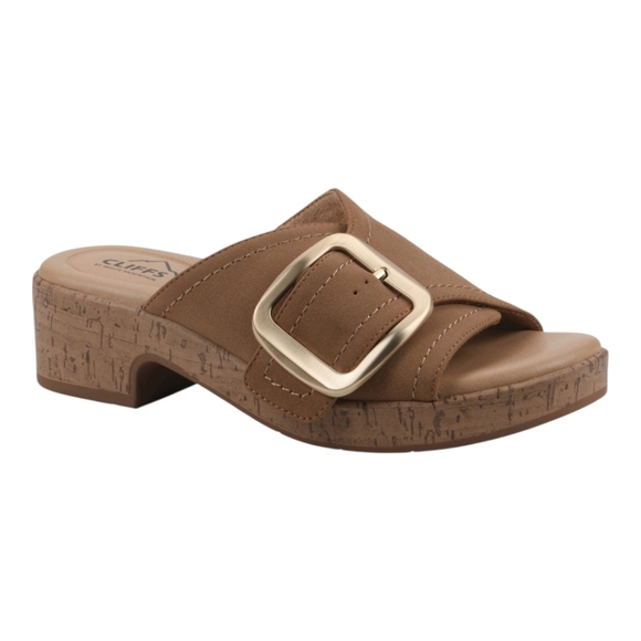 Cliffs by White Mountain Women's Tan Nubuck Slide Sandals - Picture 6 of 12